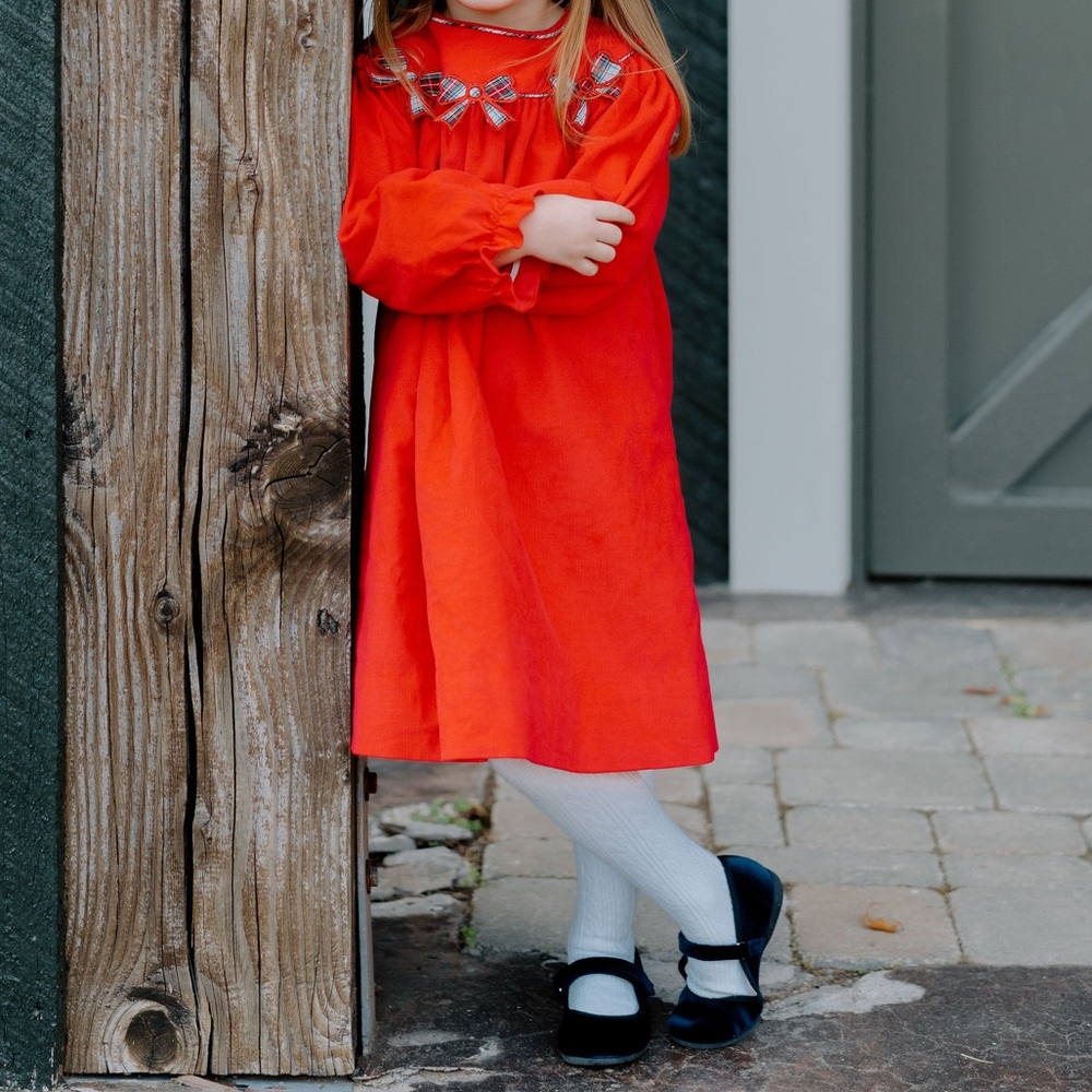 Christmas Red Kids Dress with Plaid Bow Details